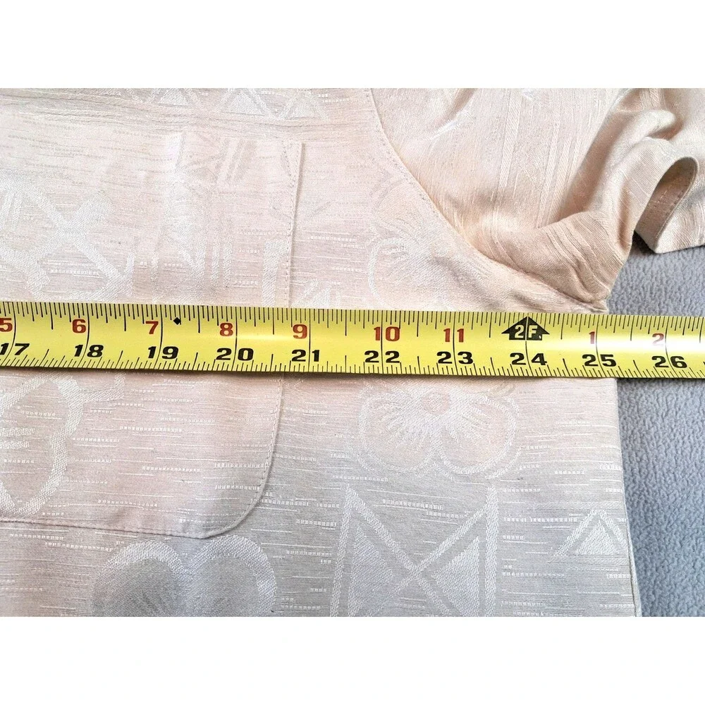 Havana Jack’s 100% Silk Hawaiian Shirt XL Beige Aloha Camp Button Front Vintage - Picture 12 of 13